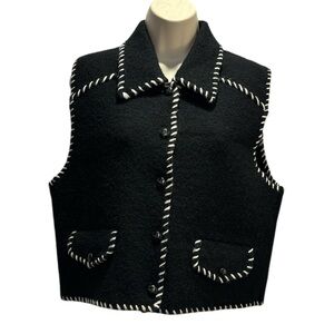 Cambridge Dry Goods Vintage Women's Black Vest 100% Boiled Wool Size M